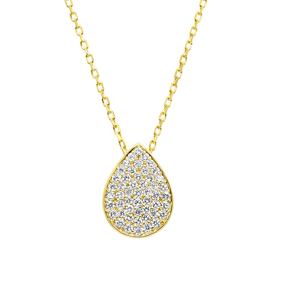 18K Pavé Diamond Teardrop Shape Pendant on Cable Chain